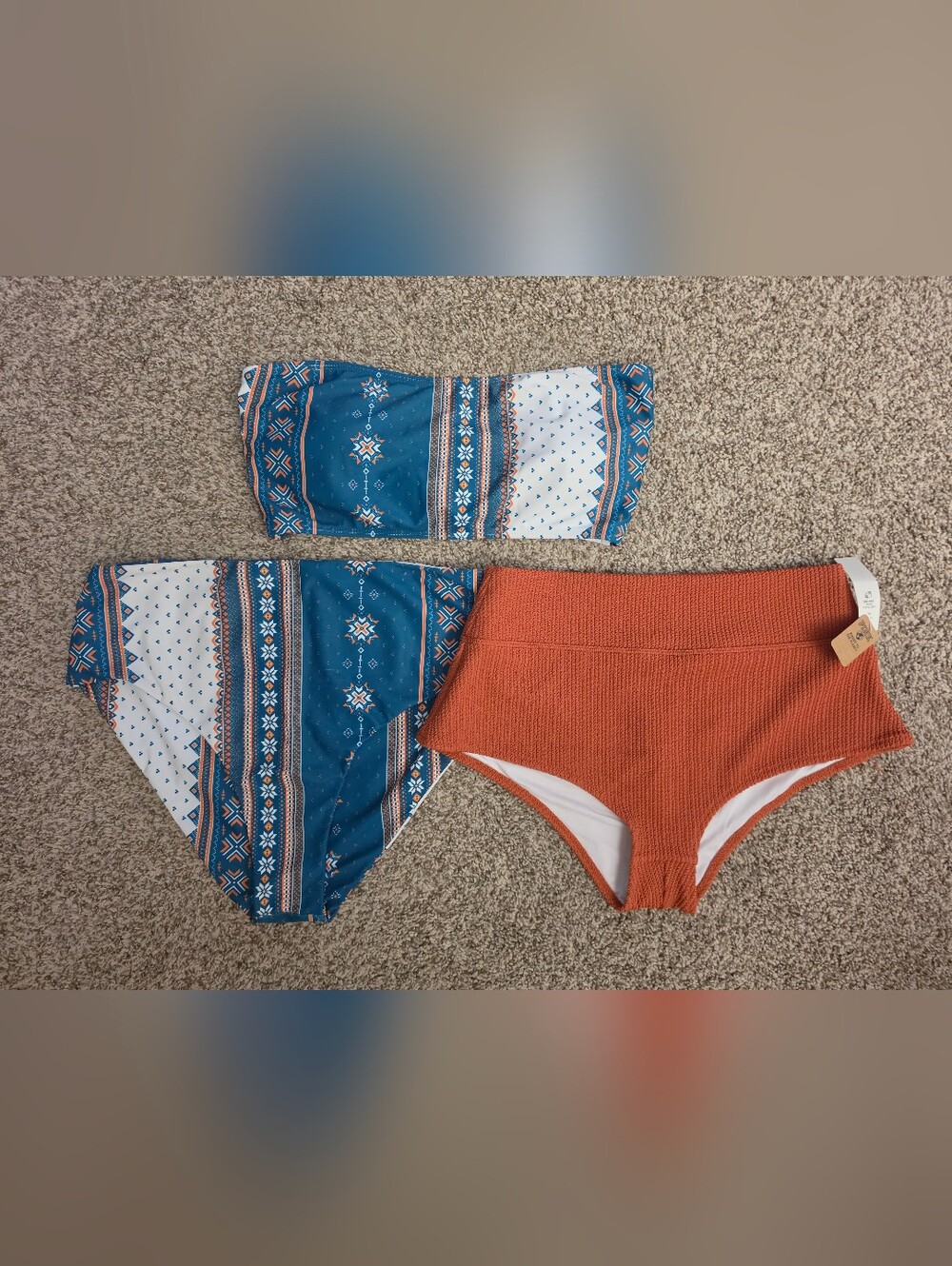 Shein Tribal Bikini Set w/ PINK rust Orange Bottoms Included